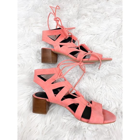 Rebecca Minkoff Issa Coral Pink Orange Gladiator Lace Up Block Heel Sandals 6 - Picture 3 of 6